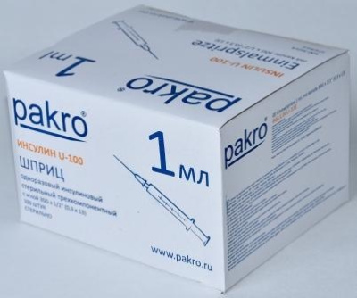 1 мл трехкомпонентный шприц Pakro инсулиновый U100 , с иглой 0,3х13, 100 шт купить оптом в Белгороде