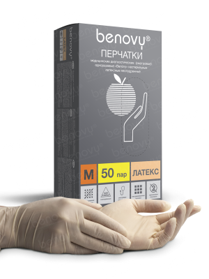 BENOVY / Перчатки латексные, неопудренные, натуральные, 50 пар в упак. S купить оптом в Белгороде